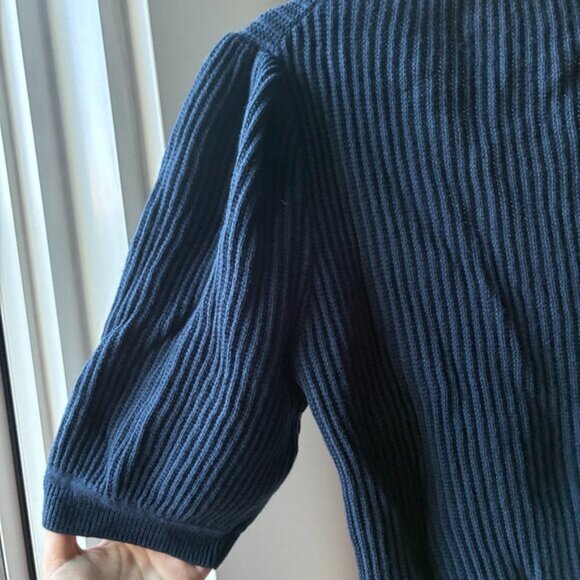 J. Crew Navy Blue Cashmere-Cotton Blend Scoop Neck Short Sleeve Sweater - Size L - Picture 5 of 8